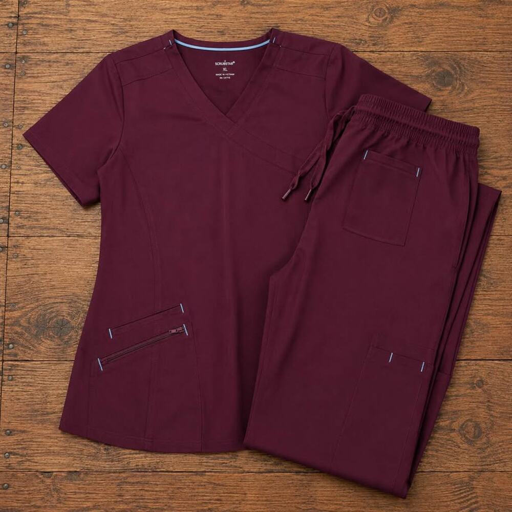 Scrubstar Women’s Burgundy Scrub Set Size Large Stretch Straight Leg Pants